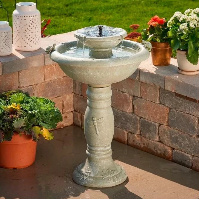 2-Tier Solar Fountain Bird Bath- Country Gardens 3 2-Tier Solar Fountain Bird Bath- Country Gardens