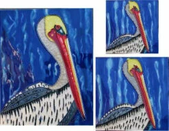 Ceramic Art Tiles-Set Of 3 Pelicans
