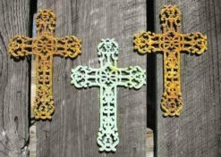 Cast Iron Crosses Set Of 3-Antique And Verde Finish 9 Cast Iron Crosses Set Of 3-Antique And Verde Finish -THE BIRDHOUSE CHICK Sales 3verdicross 2
