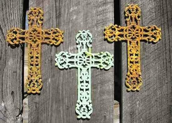 Cast Iron Crosses Set Of 3-Antique And Verde Finish 6 Cast Iron Crosses Set Of 3-Antique And Verde Finish - Image 4