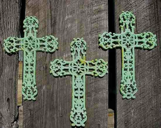 Cast Iron Crosses Set Of 3-Antique And Verde Finish 4 Cast Iron Crosses Set Of 3-Antique And Verde Finish - Image 2