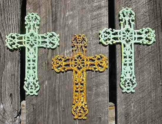 Cast Iron Crosses Set Of 3-Antique And Verde Finish 3 Cast Iron Crosses Set Of 3-Antique And Verde Finish