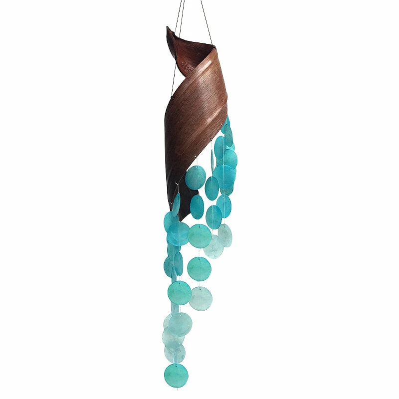 Aqua Capiz Bent Leaf Wind Chime 3 Aqua Capiz Bent Leaf Wind Chime