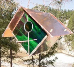 Copper-Stained Glass Birdhouse -THE BIRDHOUSE CHICK Sales BHGW EMRLD2 HS 8354ebb9 a77f 471e 97d2 7039725dfa19
