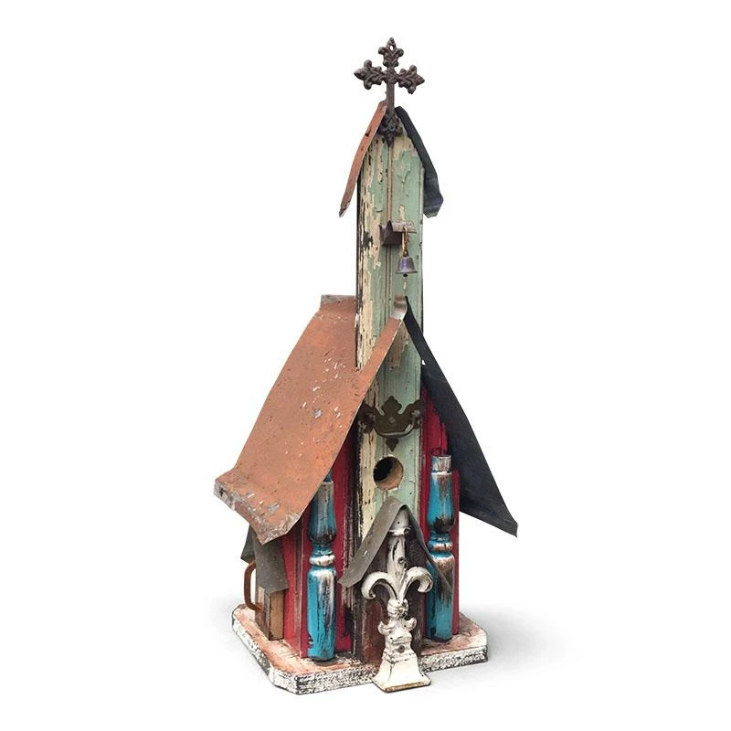 Barn Wood & Tin Church Birdhouses 3 Barn Wood & Tin Church Birdhouses