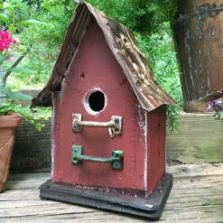 Barn Wood & Tin Rustic Birdhouses -THE BIRDHOUSE CHICK Sales Barnwood birdhouse red