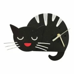 Black Sleepy Cat Pendulum Clock
