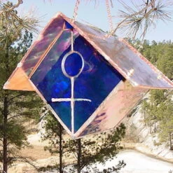 Copper-Stained Glass Birdhouse -THE BIRDHOUSE CHICK Sales Copper Stained Glass Birdhouse Blue