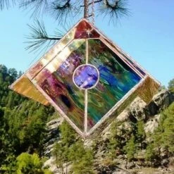 Copper-Stained Glass Birdhouse -THE BIRDHOUSE CHICK Sales Copper Stained Glass Birdhouse Grape