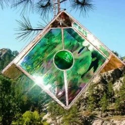 Copper-Stained Glass Birdhouse -THE BIRDHOUSE CHICK Sales Copper Stained Glass Birdhouse Green