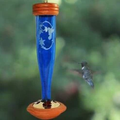 Crystal Etched Hummingbird Feeder- Clear Or Cobalt