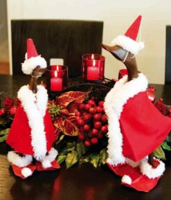 Santa Duck Teak Sculpture