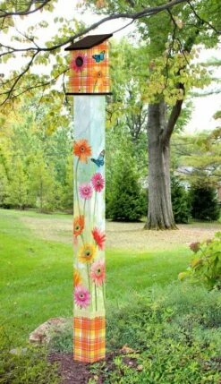 Birdhouse Art Poles 6 Ft. Post 16 Birdhouse Art Poles 6 Ft. Post -THE BIRDHOUSE CHICK Sales Gerbera Daisy Birdhouse Pole