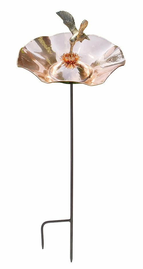 Copper Hummingbird Bird Bath-Iron Stake 4 Copper Hummingbird Bird Bath-Iron Stake - Image 2