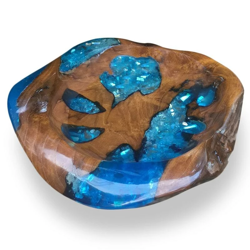 Large Teak Wood Bowl With Glass Inlay 3 Large Teak Wood Bowl With Glass Inlay