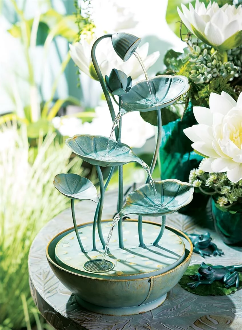 Lily Pad Hummingbird Bath Cascading Fountain 4 Lily Pad Hummingbird Bath Cascading Fountain - Image 2