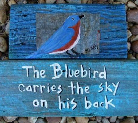 Hand Painted Plaque-Bluebirds Carry The Sky... 3 Hand Painted Plaque-Bluebirds Carry The Sky...