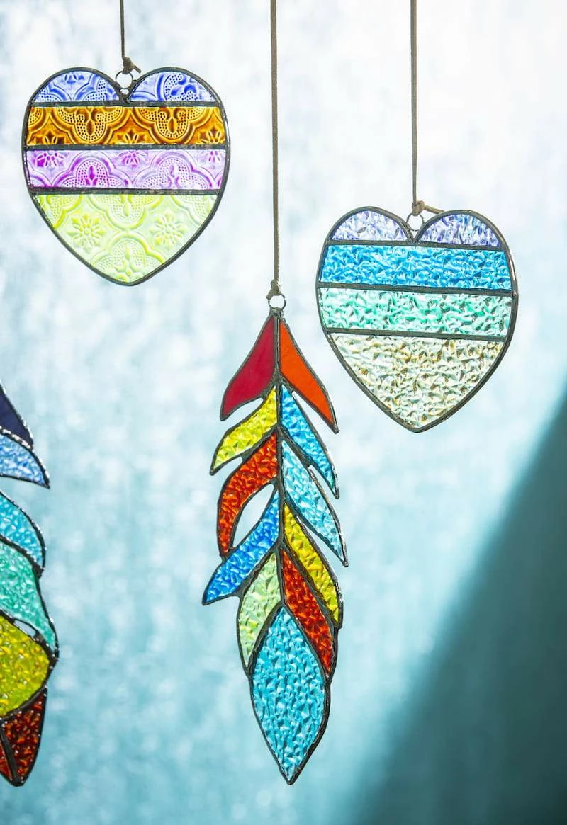 Stained Glass Heart And Feather Mobile 3 Stained Glass Heart And Feather Mobile