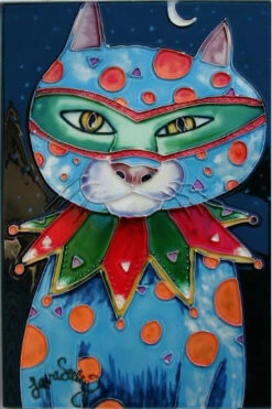 Mardi Gras Cat Art Tile 8x12