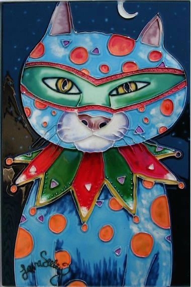 Mardi Gras Cat Art Tile 8x12 3 Mardi Gras Cat Art Tile 8x12