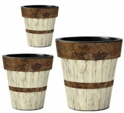 Wood Plank Vinyl Planters-Set/3