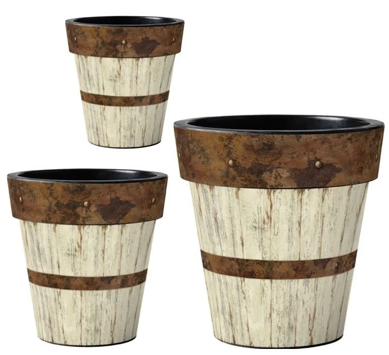 Wood Plank Vinyl Planters-Set/3 3 Wood Plank Vinyl Planters-Set/3