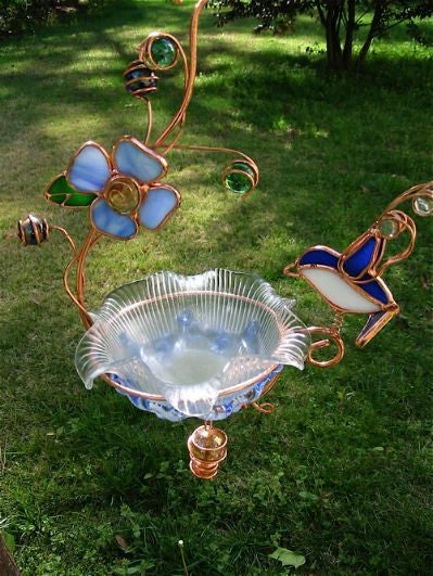 Hanging Dish Feeder/Mini Bath Stained Glass 6 Hanging Dish Feeder/Mini Bath Stained Glass - Image 4