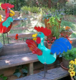 Jamming Roosters Metal Yard Art -THE BIRDHOUSE CHICK Sales rooster metal yard art