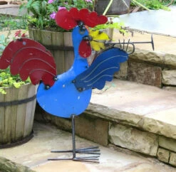 Jamming Roosters Metal Yard Art -THE BIRDHOUSE CHICK Sales rooster with trumpet yard art
