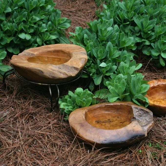 Natural Teak Ground Bird Bath 4 Natural Teak Ground Bird Bath - Image 2