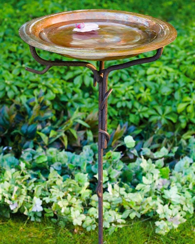 Solid Copper Staked Bird Bath 3 Solid Copper Staked Bird Bath