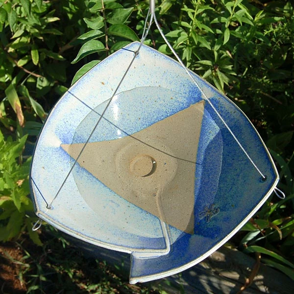 Stoneware Hanging Bird Bath 10" Blue Or White 4 Stoneware Hanging Bird Bath 10" Blue Or White - Image 2