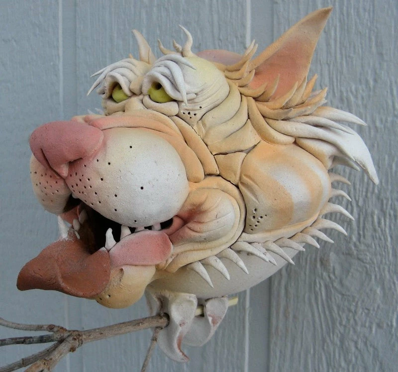 Orange Tabby Cat Ceramic Birdhouse 3 Orange Tabby Cat Ceramic Birdhouse