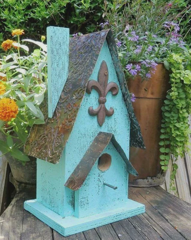 Barn Wood Birdhouse- Fleur-de-Lis 3 Barn Wood Birdhouse- Fleur-de-Lis