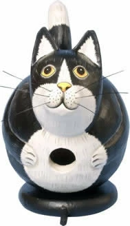 Black And White Fat Cat Wooden Birdhouse