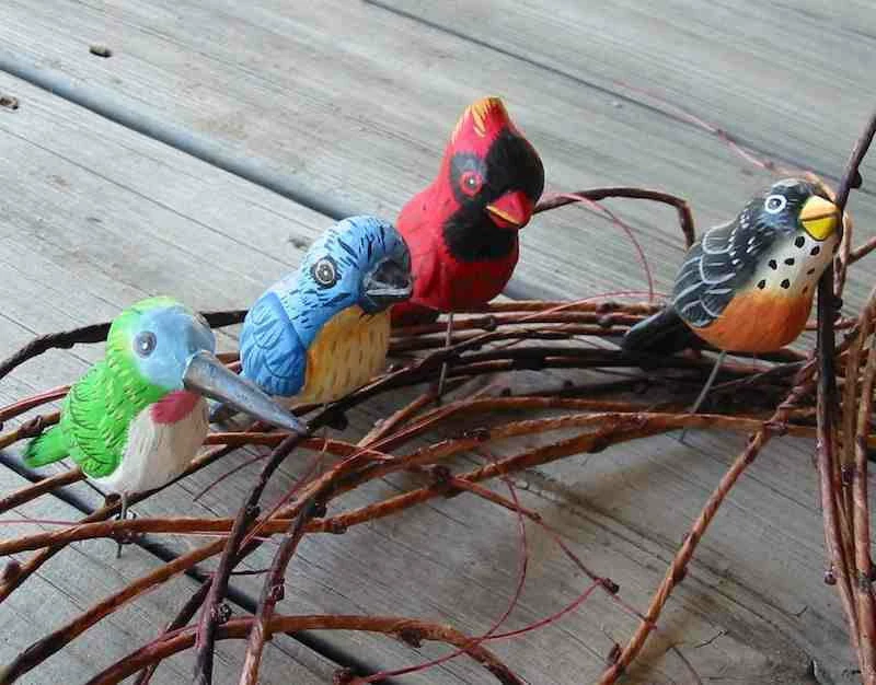 Wood Birds-Handcrafted Set/4 3 Wood Birds-Handcrafted Set/4
